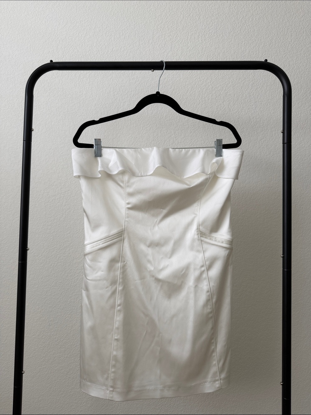 BHLDN White Strapless Mini Dress with Ruffle Trim
